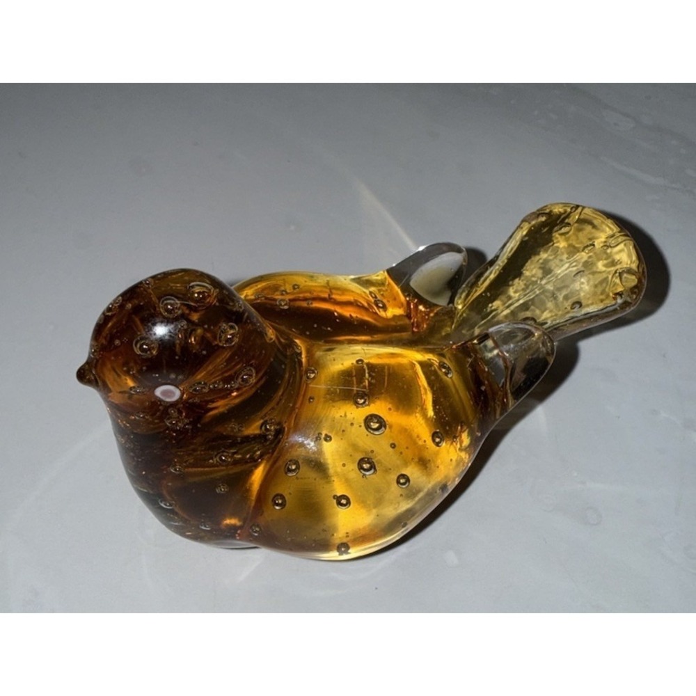 Vintage Art Glass Bird Figurine Amber Blown Glass Murano Beautiful! Bubbles‎